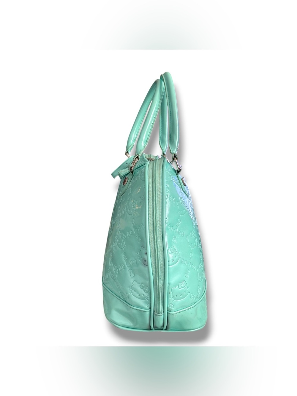 Hello Kitty Mint Green Embossed Patent Bowler Satchel Bag Sanrio 2012 - Picture 5 of 16
